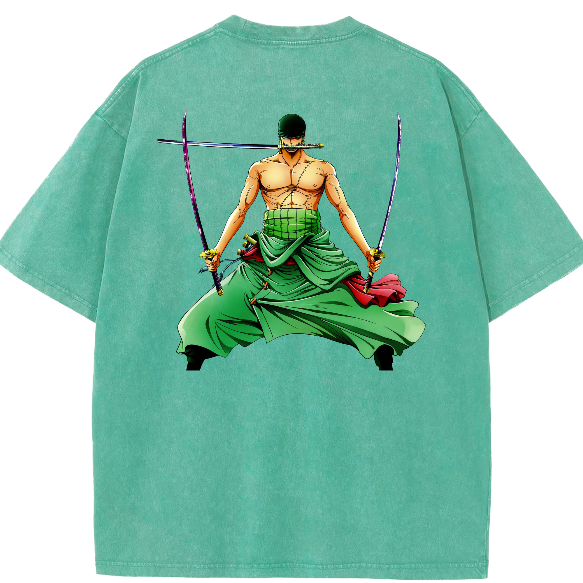 （画像用） ワンピース ロロノア・ゾロ ONE PIECE Roronoa Zoro 綿100% ヴィンテージ風 半袖Tシャツ（背面プリント）